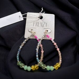 Frenzy multicolor beaded teardrop dangle hoop earrings
